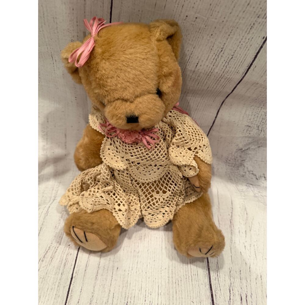 Vintage Bear featuring crocheted dress